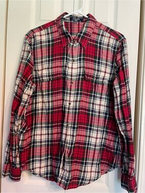 Chaps Red White and Navy Plaid Button-Down Shirt